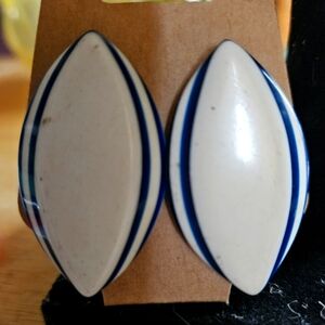 Vintage Blue and White Clip-On Earrings